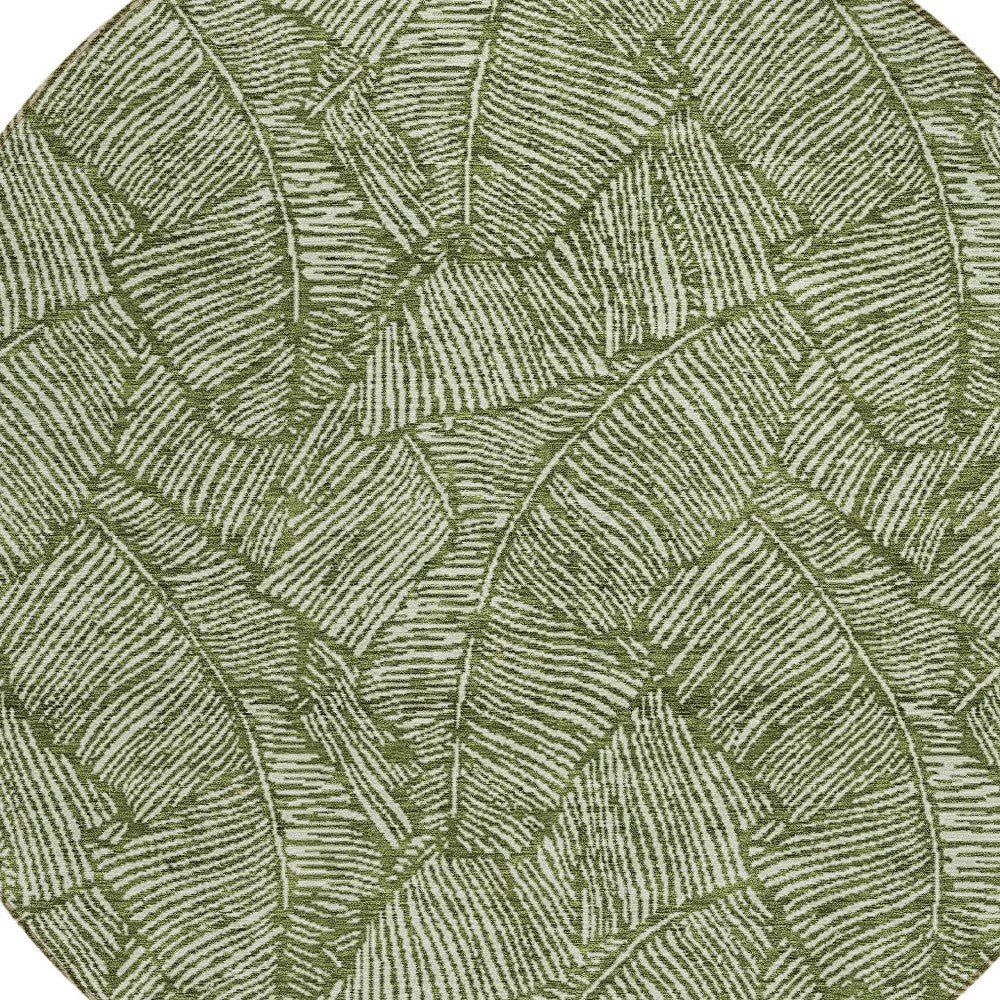 Tabselect Home Line 8' Olive Green And Light Green Round Floral Washable Indoor Outdoor Area Rug