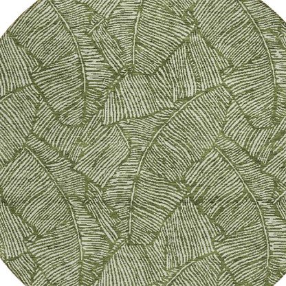 Tabselect Home Line 8' Olive Green And Light Green Round Floral Washable Indoor Outdoor Area Rug