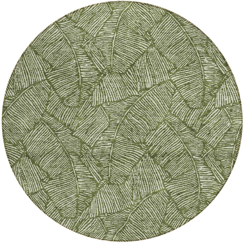 Tabselect Home Line 8' Olive Green And Light Green Round Floral Washable Indoor Outdoor Area Rug