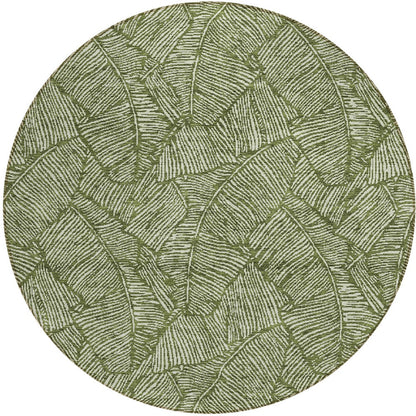 Tabselect Home Line 8' Olive Green And Light Green Round Floral Washable Indoor Outdoor Area Rug