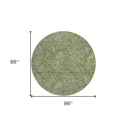 Tabselect Home Line 8' Olive Green And Light Green Round Floral Washable Indoor Outdoor Area Rug