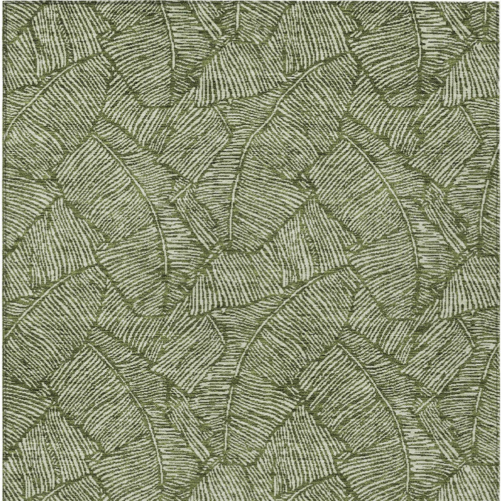 Tabselect Home Line 8' X 10' Olive Green And Light Green Floral Washable Indoor Outdoor Area Rug