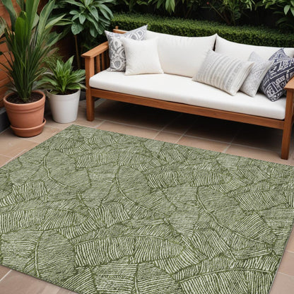 Tabselect Home Line 8' X 10' Olive Green And Light Green Floral Washable Indoor Outdoor Area Rug