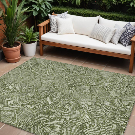 Tabselect Home Line 8' X 10' Olive Green And Light Green Floral Washable Indoor Outdoor Area Rug