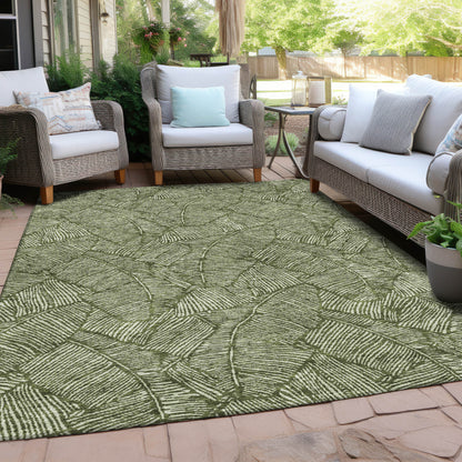 Tabselect Home Line 8' X 10' Olive Green And Light Green Floral Washable Indoor Outdoor Area Rug