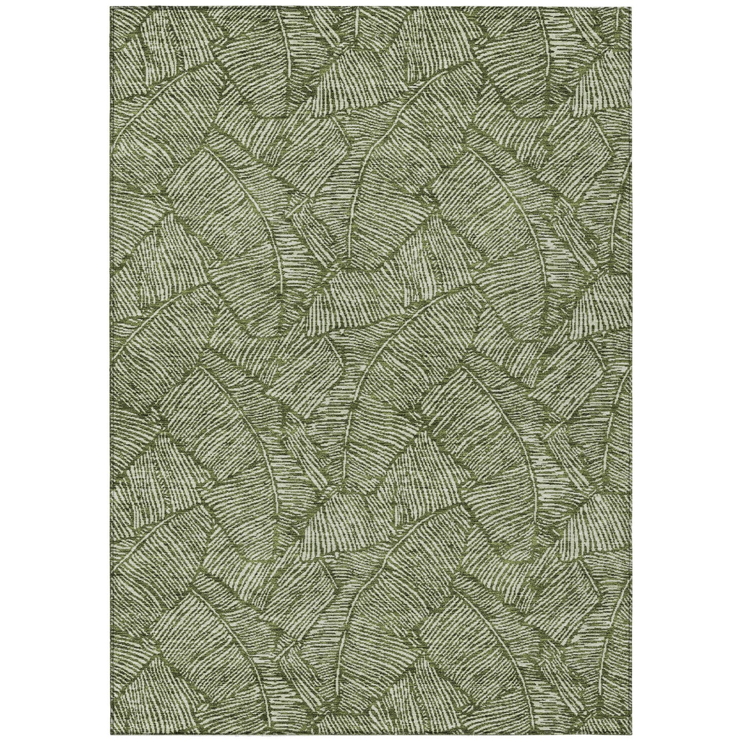 Tabselect Home Line 8' X 10' Olive Green And Light Green Floral Washable Indoor Outdoor Area Rug
