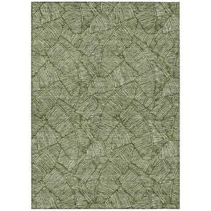 Tabselect Home Line 8' X 10' Olive Green And Light Green Floral Washable Indoor Outdoor Area Rug