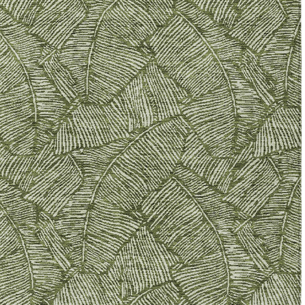 Tabselect Home Line 8' X 10' Olive Green And Light Green Floral Washable Indoor Outdoor Area Rug