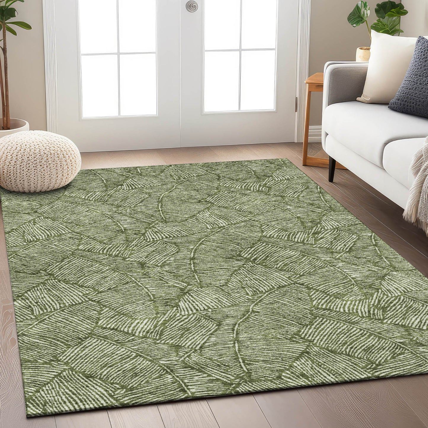 Tabselect Home Line 8' X 10' Olive Green And Light Green Floral Washable Indoor Outdoor Area Rug