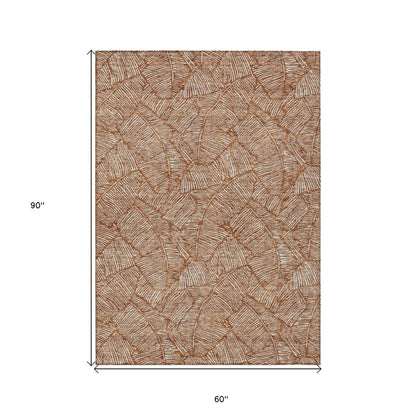 Tabselect Home Line 5' X 8' Copper And Beige Floral Washable Indoor Outdoor Area Rug