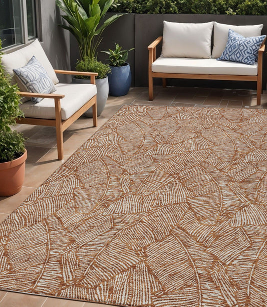 Tabselect Home Line 5' X 8' Copper And Beige Floral Washable Indoor Outdoor Area Rug