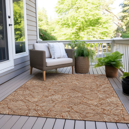 Tabselect Home Line 5' X 8' Copper And Beige Floral Washable Indoor Outdoor Area Rug