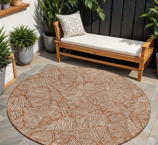 Tabselect Home Line 8' Copper And Beige Round Floral Washable Indoor Outdoor Area Rug