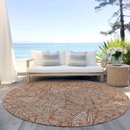 Tabselect Home Line 8' Copper And Beige Round Floral Washable Indoor Outdoor Area Rug