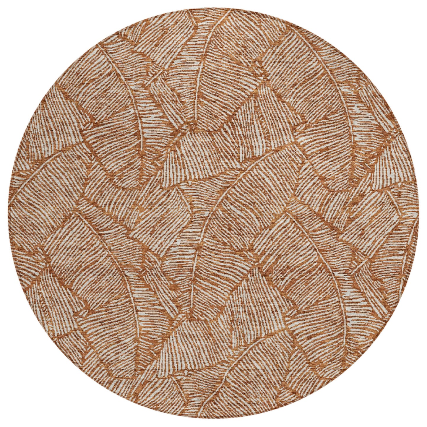 Tabselect Home Line 8' Copper And Beige Round Floral Washable Indoor Outdoor Area Rug