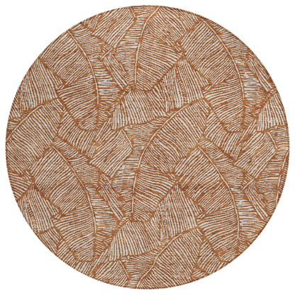 Tabselect Home Line 8' Copper And Beige Round Floral Washable Indoor Outdoor Area Rug
