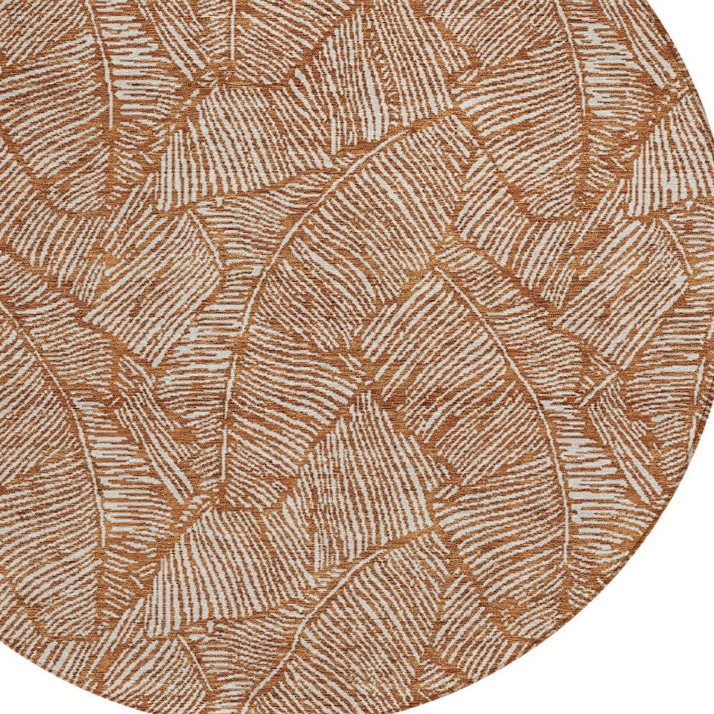 Tabselect Home Line 8' Copper And Beige Round Floral Washable Indoor Outdoor Area Rug