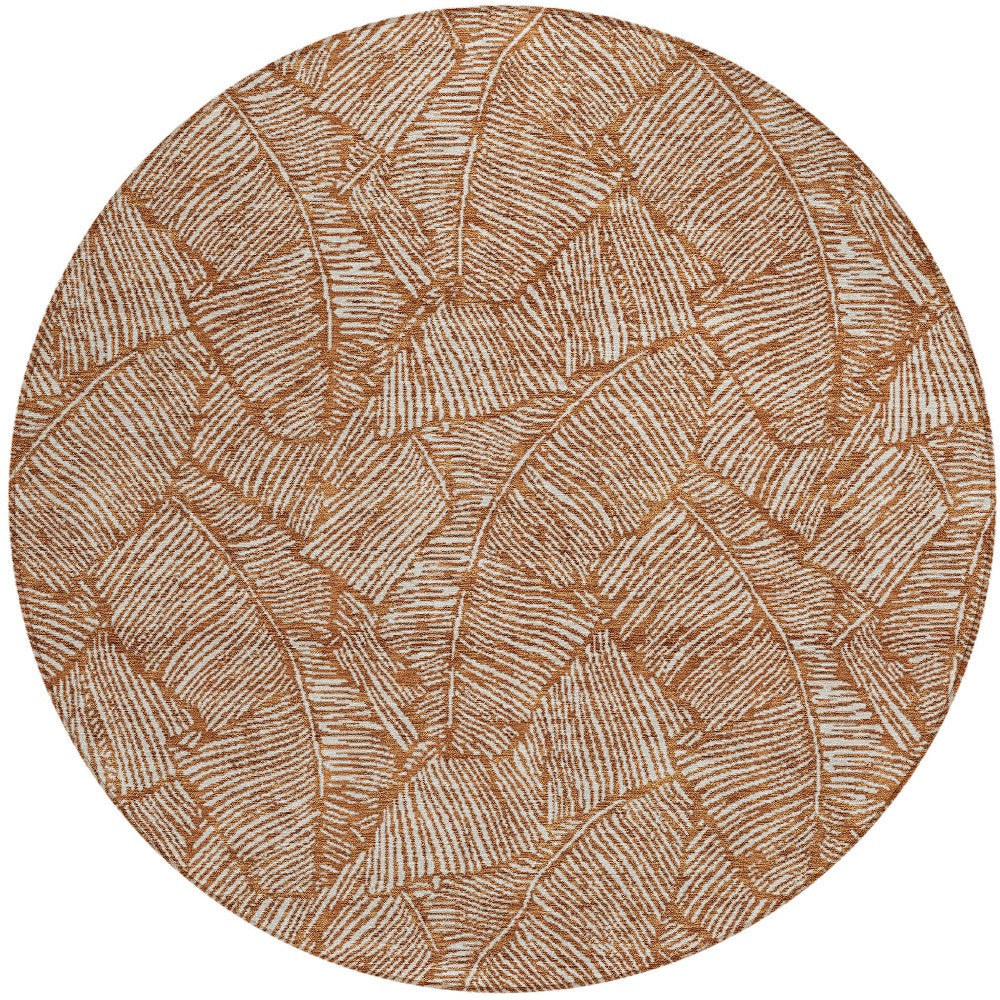Tabselect Home Line 8' Copper And Beige Round Floral Washable Indoor Outdoor Area Rug