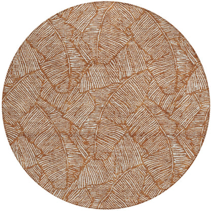 Tabselect Home Line 8' Copper And Beige Round Floral Washable Indoor Outdoor Area Rug