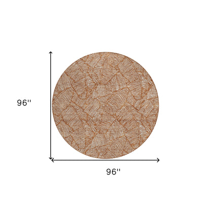 Tabselect Home Line 8' Copper And Beige Round Floral Washable Indoor Outdoor Area Rug