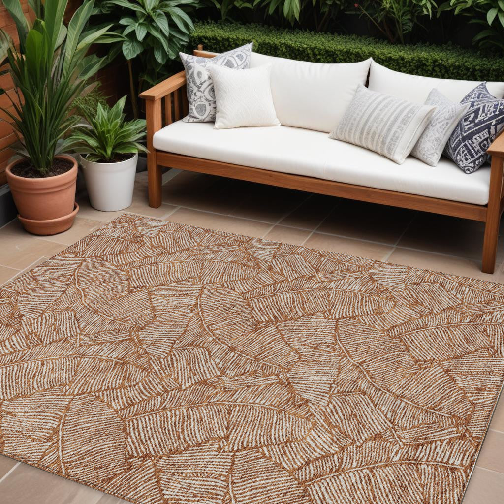 Tabselect Home Line 8' X 10' Copper And Beige Floral Washable Indoor Outdoor Area Rug