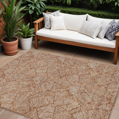 Tabselect Home Line 8' X 10' Copper And Beige Floral Washable Indoor Outdoor Area Rug