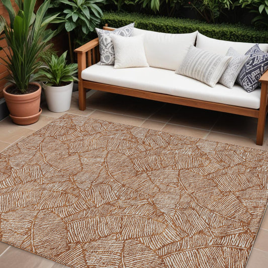Tabselect Home Line 8' X 10' Copper And Beige Floral Washable Indoor Outdoor Area Rug