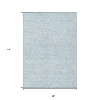 Tabselect Home Line 5' X 8' Sky Blue And Ivory Floral Washable Indoor Outdoor Area Rug