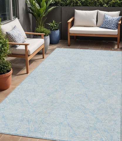 Tabselect Home Line 5' X 8' Sky Blue And Ivory Floral Washable Indoor Outdoor Area Rug