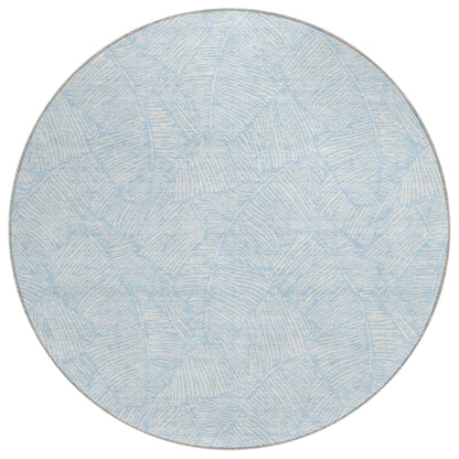 Tabselect Home Line 8' Sky Blue And Ivory Round Floral Washable Indoor Outdoor Area Rug