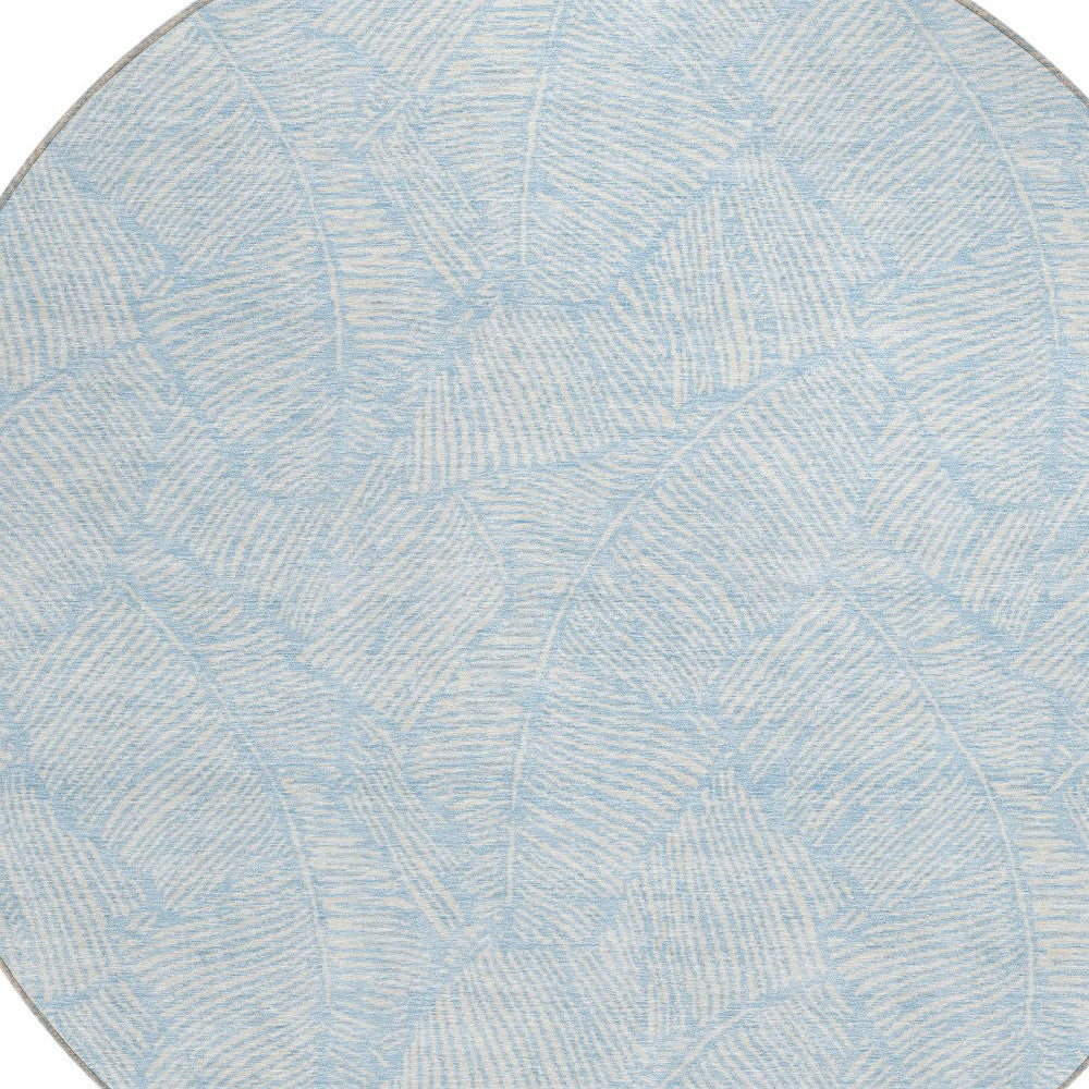 Tabselect Home Line 8' Sky Blue And Ivory Round Floral Washable Indoor Outdoor Area Rug