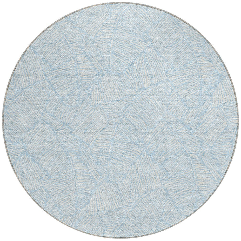 Tabselect Home Line 8' Sky Blue And Ivory Round Floral Washable Indoor Outdoor Area Rug