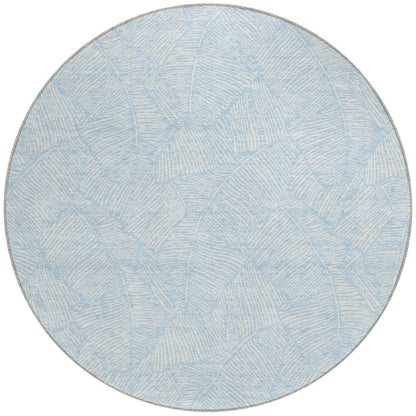 Tabselect Home Line 8' Sky Blue And Ivory Round Floral Washable Indoor Outdoor Area Rug