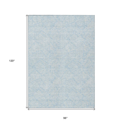 Tabselect Home Line 8' X 10' Sky Blue And Ivory Floral Washable Indoor Outdoor Area Rug