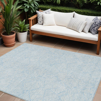 Tabselect Home Line 8' X 10' Sky Blue And Ivory Floral Washable Indoor Outdoor Area Rug