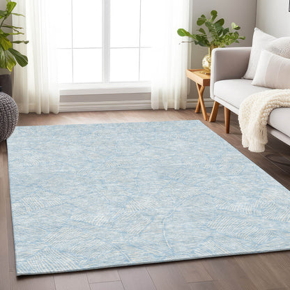 Tabselect Home Line 8' X 10' Sky Blue And Ivory Floral Washable Indoor Outdoor Area Rug