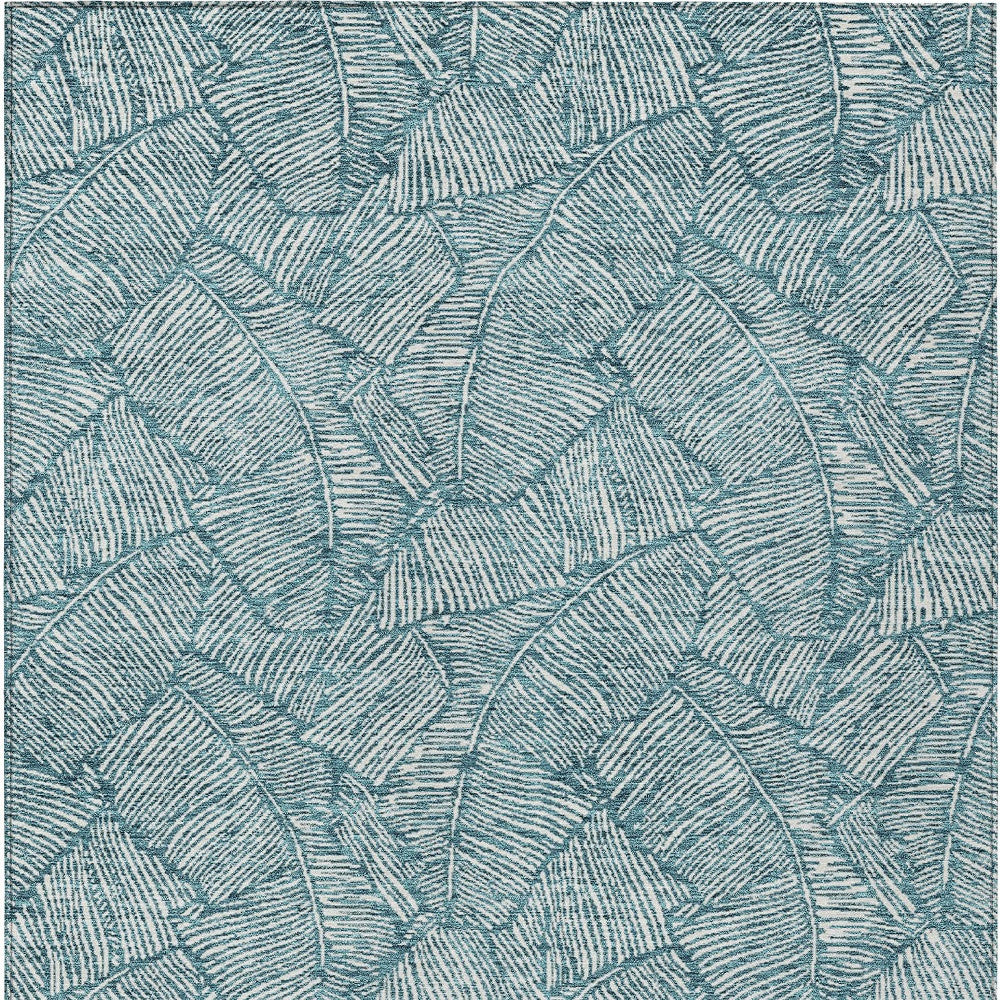 Tabselect Home Line 5' X 8' Teal Blue And Ivory Floral Washable Indoor Outdoor Area Rug