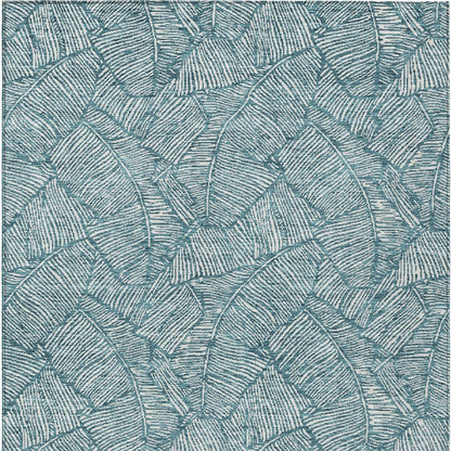 Tabselect Home Line 5' X 8' Teal Blue And Ivory Floral Washable Indoor Outdoor Area Rug