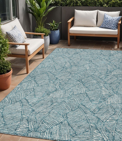 Tabselect Home Line 5' X 8' Teal Blue And Ivory Floral Washable Indoor Outdoor Area Rug