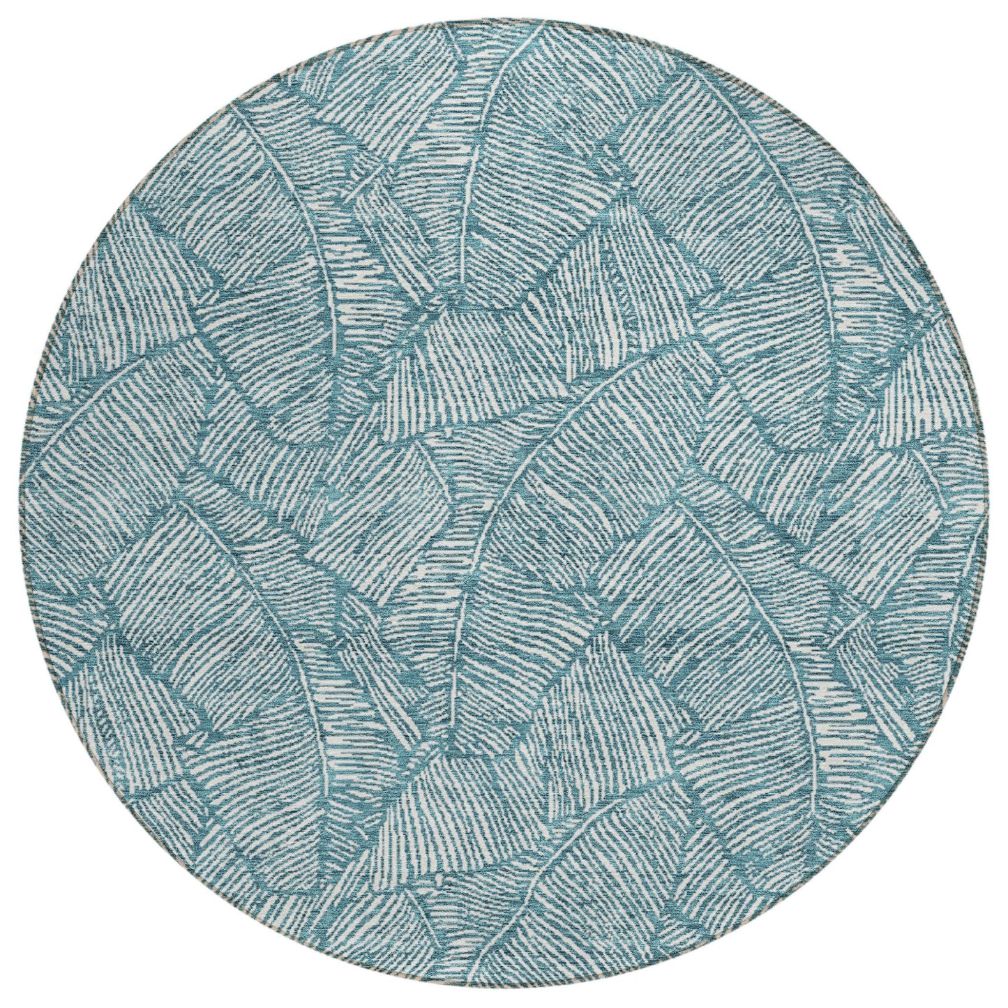 Tabselect Home Line 8' Teal Blue And Ivory Round Floral Washable Indoor Outdoor Area Rug