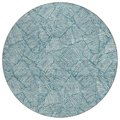 Tabselect Home Line 8' Teal Blue And Ivory Round Floral Washable Indoor Outdoor Area Rug