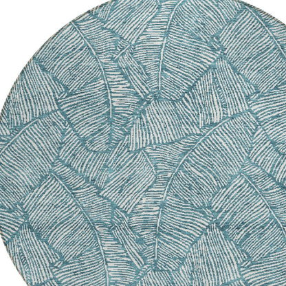 Tabselect Home Line 8' Teal Blue And Ivory Round Floral Washable Indoor Outdoor Area Rug