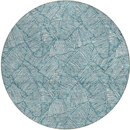 Tabselect Home Line 8' Teal Blue And Ivory Round Floral Washable Indoor Outdoor Area Rug