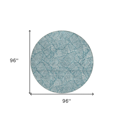 Tabselect Home Line 8' Teal Blue And Ivory Round Floral Washable Indoor Outdoor Area Rug
