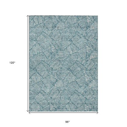 Tabselect Home Line 8' X 10' Teal Blue And Ivory Floral Washable Indoor Outdoor Area Rug