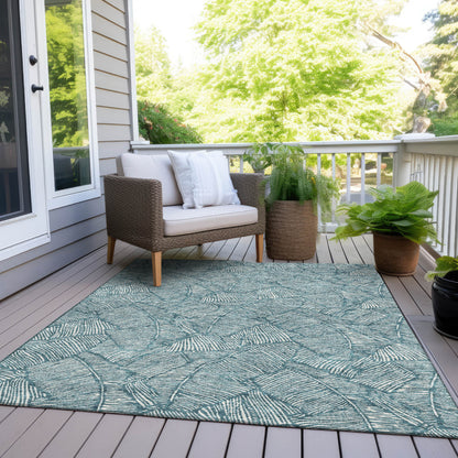 Tabselect Home Line 8' X 10' Teal Blue And Ivory Floral Washable Indoor Outdoor Area Rug