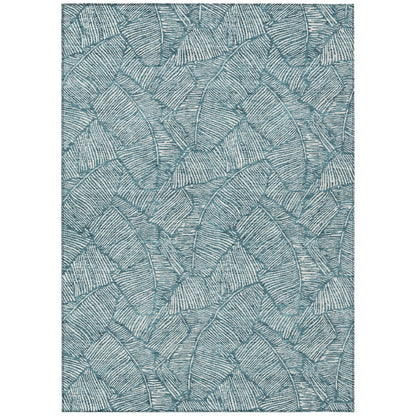 Tabselect Home Line 8' X 10' Teal Blue And Ivory Floral Washable Indoor Outdoor Area Rug
