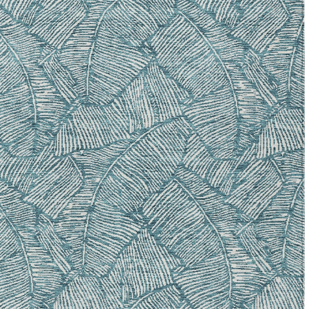 Tabselect Home Line 8' X 10' Teal Blue And Ivory Floral Washable Indoor Outdoor Area Rug
