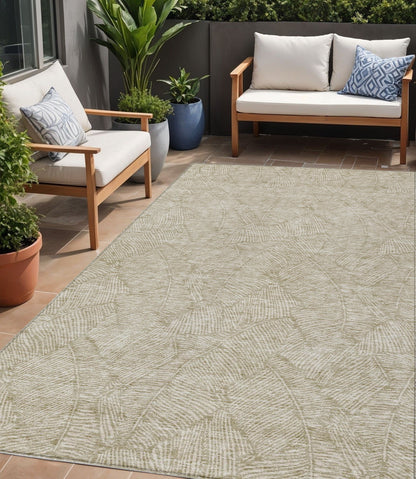 Tabselect Home Line 5' X 8' Taupe And Ivory Floral Washable Indoor Outdoor Area Rug