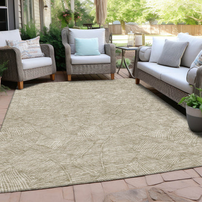 Tabselect Home Line 5' X 8' Taupe And Ivory Floral Washable Indoor Outdoor Area Rug